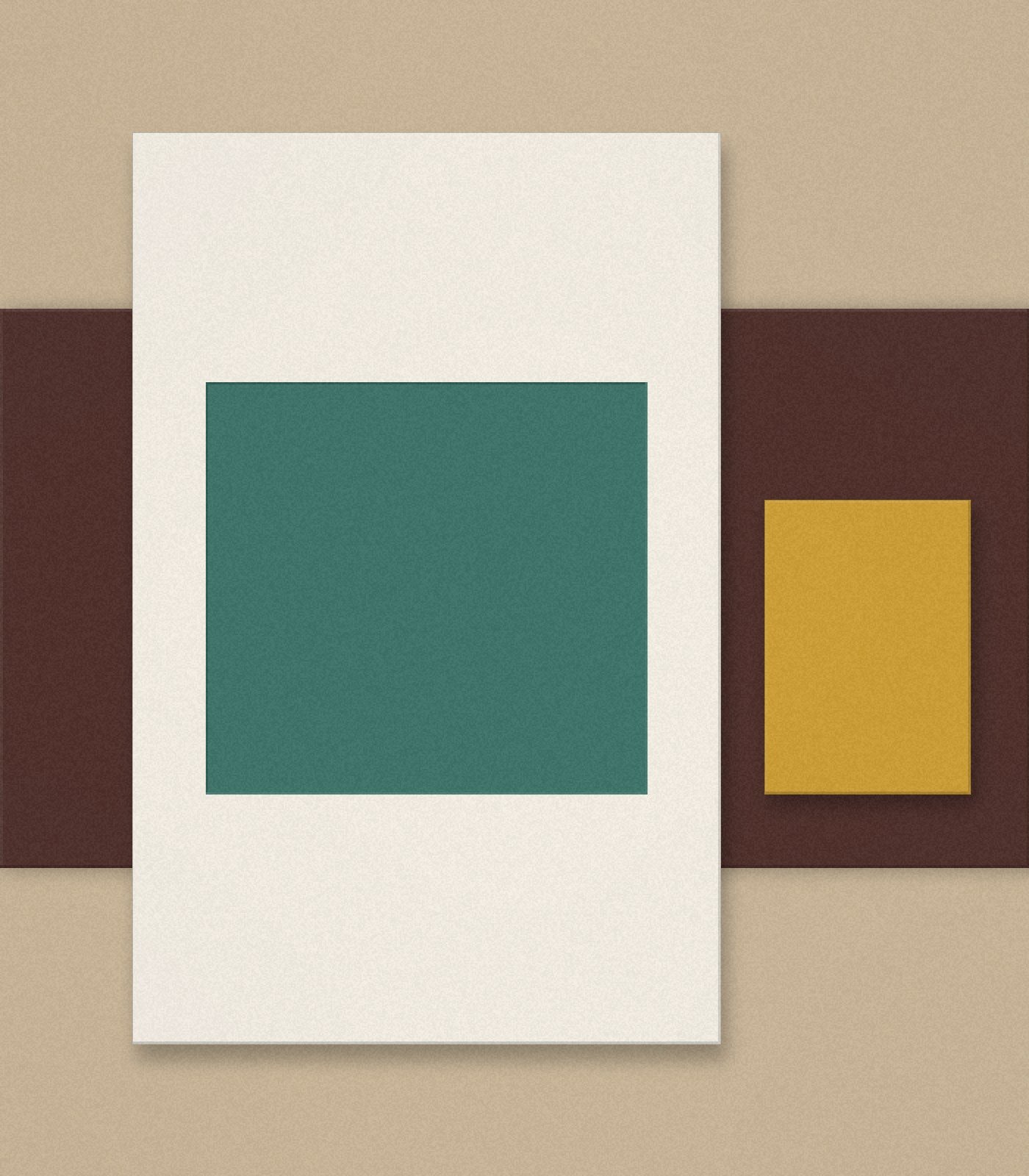 Porcelain slab crossing a walnut band, with a jade inset and ochre side block.