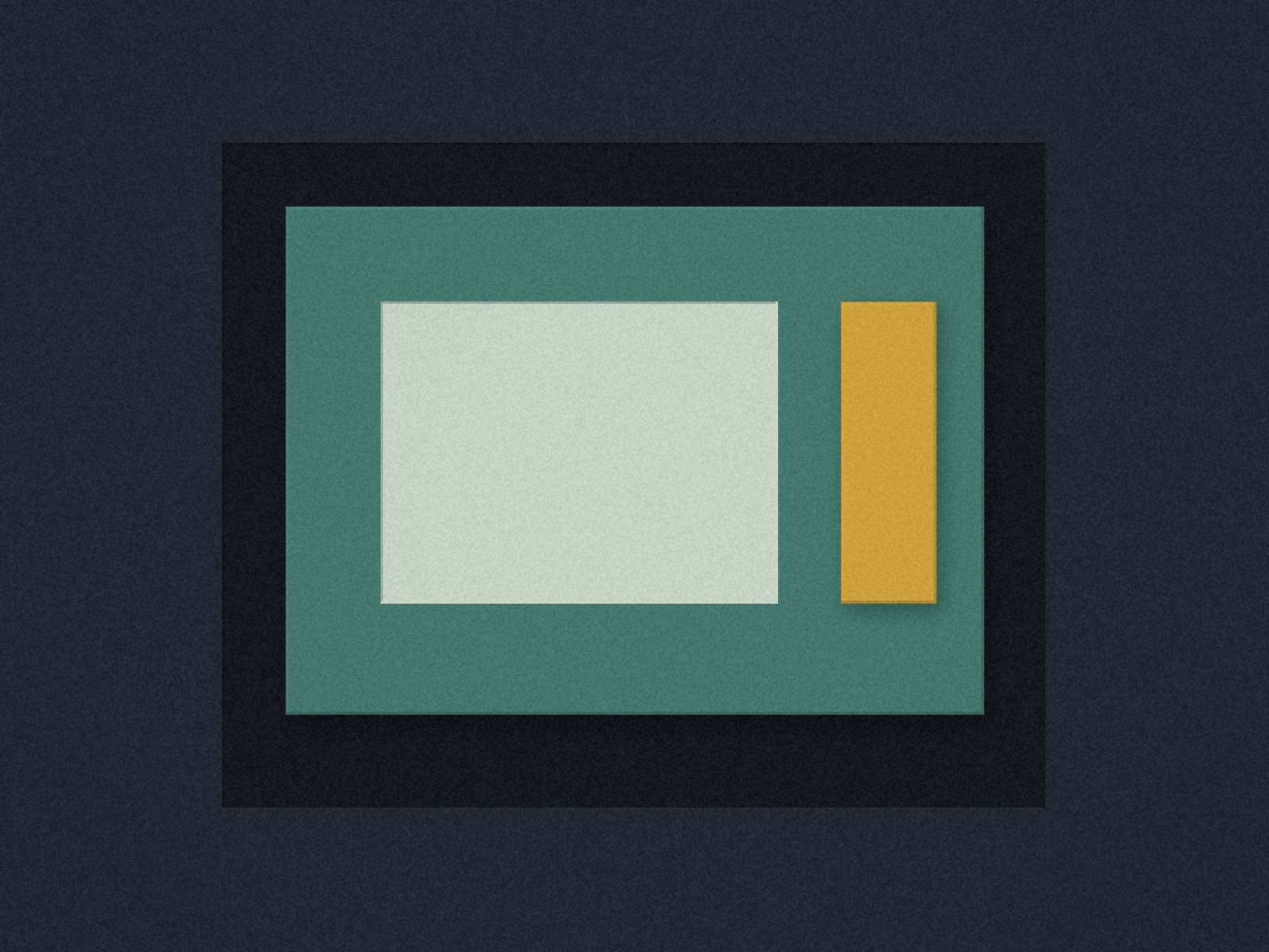 Midnight field with a nested jade aperture and a slender ochre bar.