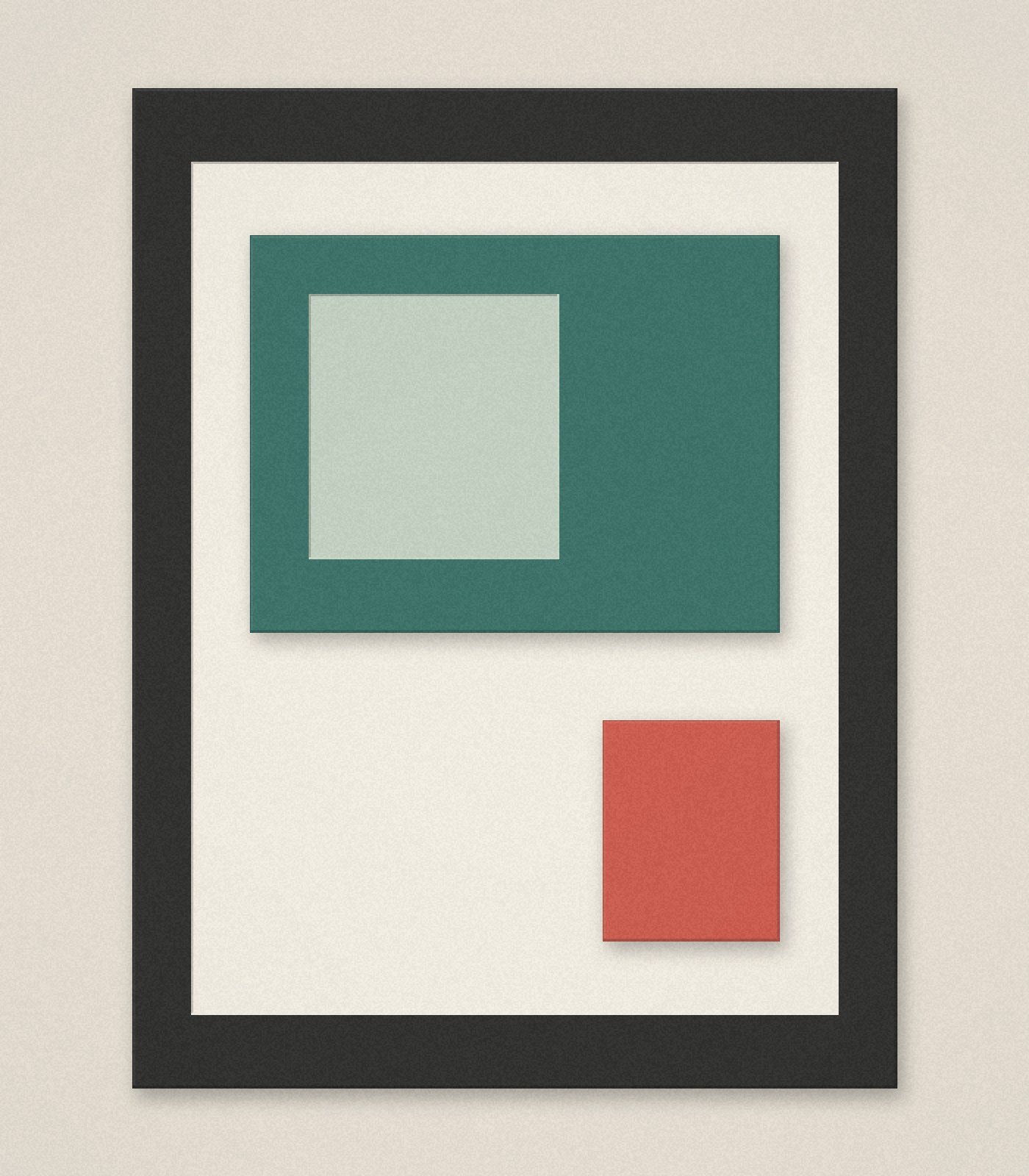 Nested rectangular jig in graphite, porcelain, jade and coral.
