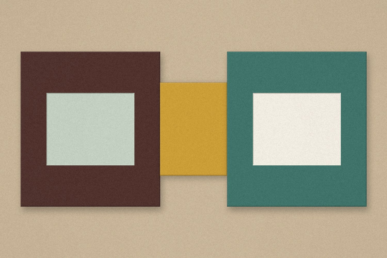 Walnut and jade blocks joined by an ochre connector.