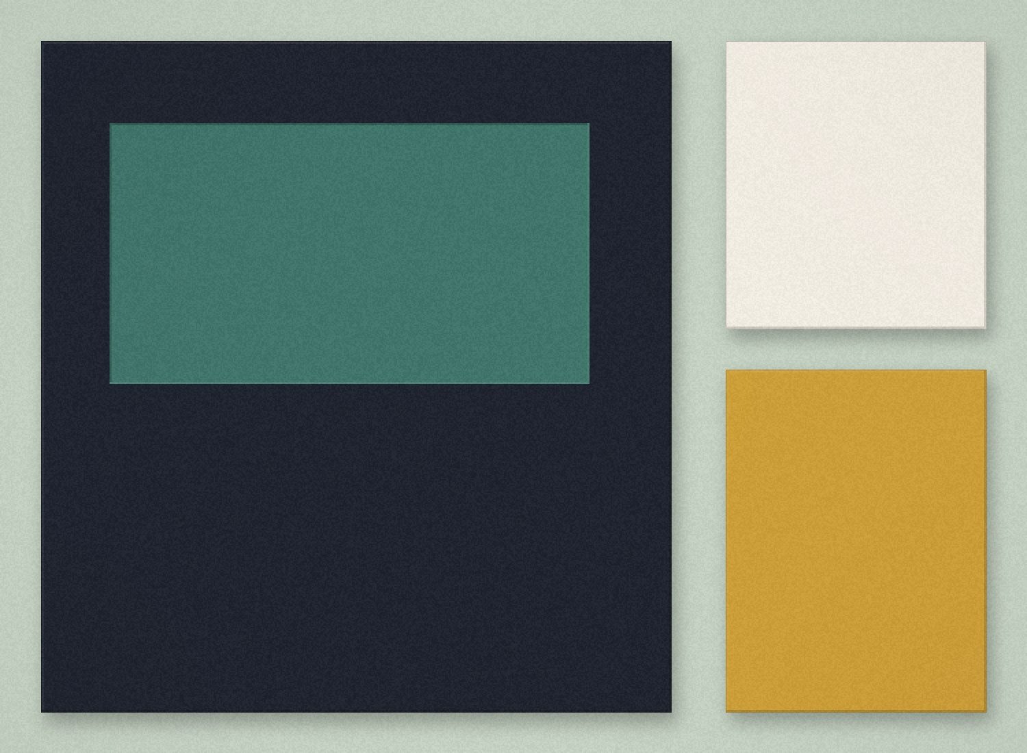 Midnight and celadon composition with a jade inset and ochre side field.